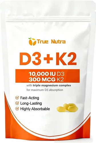 D3 K2, vitamina D3 K2 Suplemento de magnesio de 10,000 UI, sin OMG, sin gluten, apoya el sistema inmunológico y la energía, 300 cápsulas blandas de