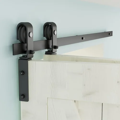 Kit de herrajes para puerta corrediza de granero de 34 pulgadas, resistente, rodillo de montaje en pared, para puertas plegables dobles de 16