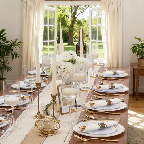 Miniatura 5 de WDF Partyware Juego de vajilla dorada de 350 piezas para 50 invitados, platos de plástico dorado con cubiertos desechables, 50 platos de cena, 50