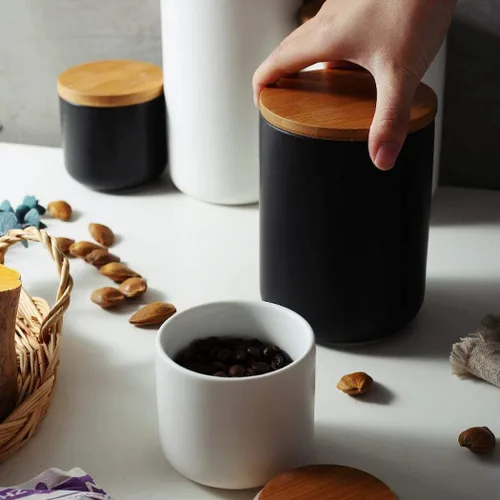 Miniatura 4 de MilkyWay Tarro de Almacenamiento de Alimentos Recipientes de Almacenamiento de Cerámica Fuerte con Sello Hermético Tapa de Bambú Diseño Moderno