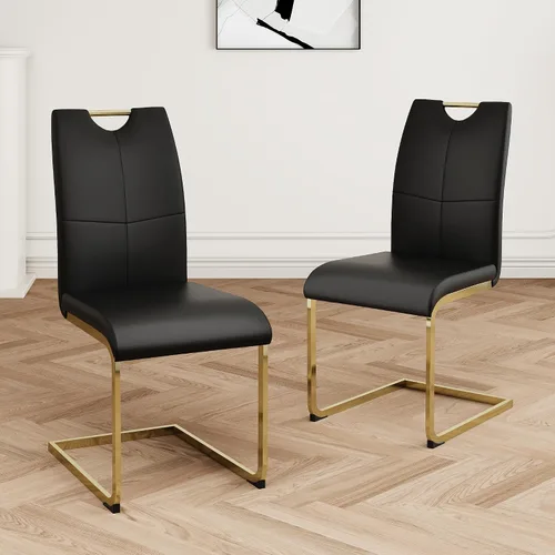 Miniatura 2 de Juego de 2 sillas de comedor, modernas sillas de cocina con respaldo alto con patas de metal y asiento acolchado de piel sintética, sillas