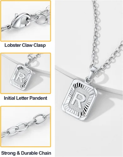 Miniatura 5 de U7 Collar con monograma A-Z 26 letras colgantes chapado en oro de 18 quilates, chapado en platino, collares cuadrados con inicial mayúscula
