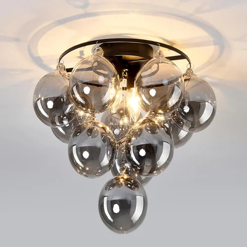 Miniatura 11 de Lámpara de techo de 1 bombilla de techo con forma de globo de cristal, moderna y semiempotrada de color negro para pasillo, porche, escalera