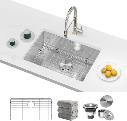 Fregaderos de cocina 23x18 pulgadas Fregadero de cocina empotrado Fregadero de acero inoxidable 16 calibre Juegos de fregaderos de un solo tazón