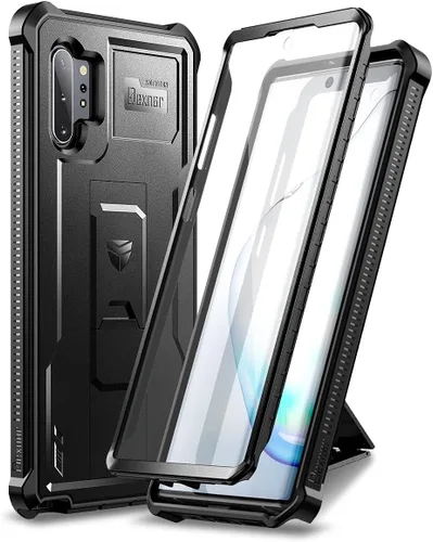 Dexnor Funda para Samsung Galaxy Note 10+ Plus, [protector de pantalla y soporte integrados] Protección de grado militar resistente a prueba de Negro