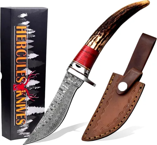 Miniatura 11 de Hercules - Cuchillo de caza de Damasco forjado a mano personalizado con funda de cuero, hoja fija, camping, bushcraft, supervivencia, cuchillo al