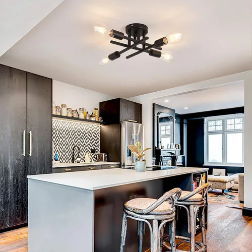 Miniatura 5 de ZGLAOJT Lámpara de techo semiempotrada de 4 luces, color negro mate con base E26, candelabro moderno para casa de campo, cocina, comedor