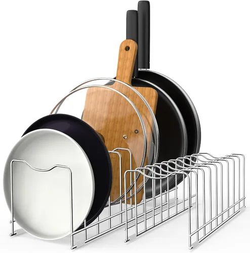 Miniatura 9 de FLSEPAMB Organizador de tapa para ollas, soporte para tapa de olla de 10 niveles, adecuado para platos de platos, tablas de cortar, ollas