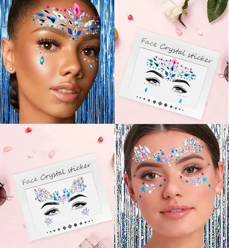 Miniatura 2 de iMethod Joyas faciales y purpurina corporal – Gemas faciales, joyas de cara de sirena para pegar, purpurina cosmética holográfica, para disfraces
