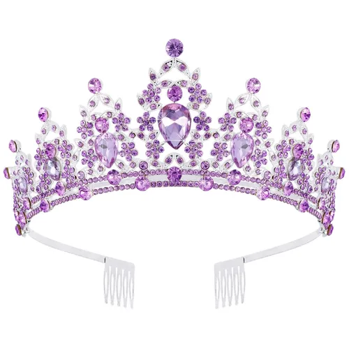 Miniatura 9 de Didder Tiaras de cristal rosa para mujer, corona de princesa con peine, tiaras de boda y coronas para mujeres, tiaras para niñas, fiesta de 03 Rosa