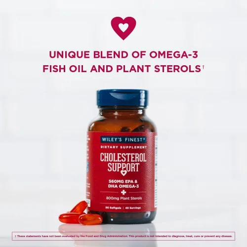Miniatura 4 de Wiley's Finest Wild Alaskan Fish Oil Colesterol Support - Suplemento de salud cardíaca para hombres y mujeres - 560 mg de omega-3 - 90 cápsulas