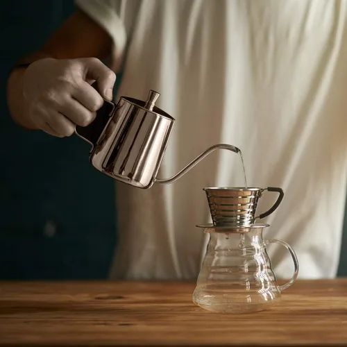 Miniatura 8 de GWHOLE Pequeño hervidor de café de cuello de cisne para verter 12 oz/11.8 fl oz de largo y estrecho goteo boquilla cafetera para estufa - plata