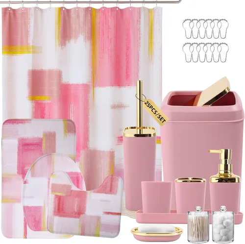 Miniatura 8 de XLHOMO Juego de baño – Juego de accesorios de baño negro, juegos de baño con cortina de ducha y alfombras, juego de cortina de ducha negra