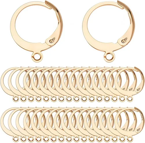 SUNNYCLUE - 1 Caja de 80 Piezas de Ganchos para Pendientes de Tipo Palanca, Reales, Chapados en Oro de 18K, Acero Inoxidable, Aro Huggie, Redondo,