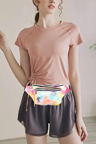 Miniatura 7 de Rianbow holográfico de color degradado para mujer, gran cangurera para juegos, conciertos, rave, festivales, viajes, Color degradado colorido
