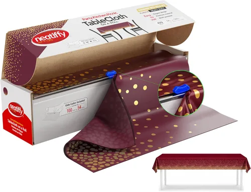 Miniatura 9 de Neatiffy Rollo de mantel de plástico desechable con cortador deslizante Cubierta impermeable para mesas rectangulares, cuadradas, ovaladas
