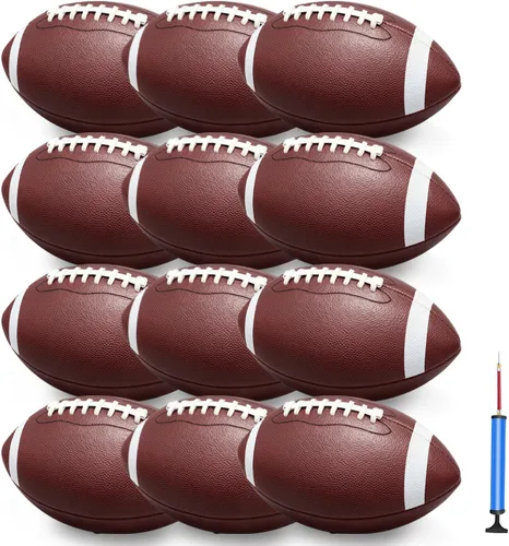 jiaonun Youth Size 6/Official Size 9 Footballs Bulk, Inflatable with Pump for Youth, Junior, Adult, College, High School, Regulation Size Football,