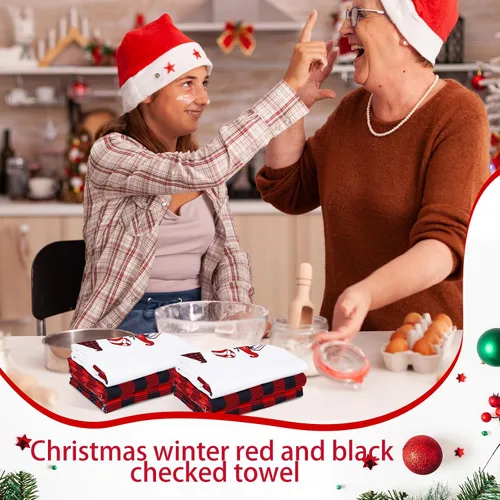 Miniatura 3 de Hosuly 12 toallas de cocina de Navidad a granel, color rojo y negro, a cuadros, paños de cocina para baño, cocina, paños de cocina, invierno