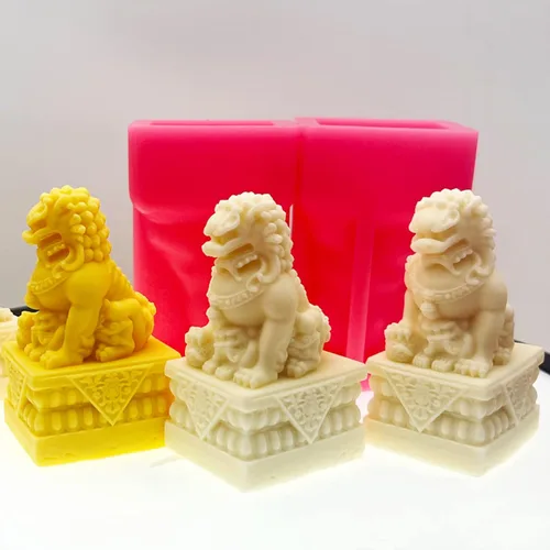 Miniatura 2 de Molde de silicona para estatua de león, moldes de hormigón, juego de 2 piezas, estilo chino, manualidades, decorativo, Fu Foo, perros, guardián