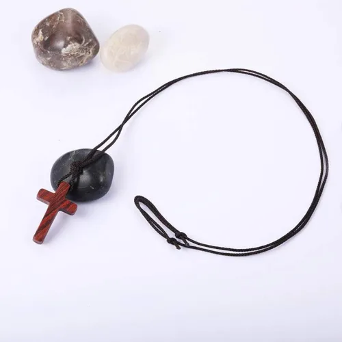 Miniatura 3 de Collares con colgante de cruz de madera de sándalo natural para niños, niñas, mujeres y hombres, regalo hecho a mano, madera colgante de espejo