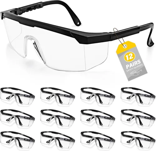 Paquete de 12 lentes de seguridad a granel antivaho y ajustables, protección UV, lentes de policarbonato resistentes a los arañazos, con ANSI Z87.1