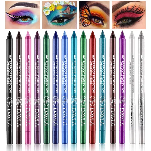 LemonSac Juego de 15 lápices delineador de ojos coloridos, lápiz sombra de ojos, delineador de ojos con brillo metálico perla y mate para mujeres,