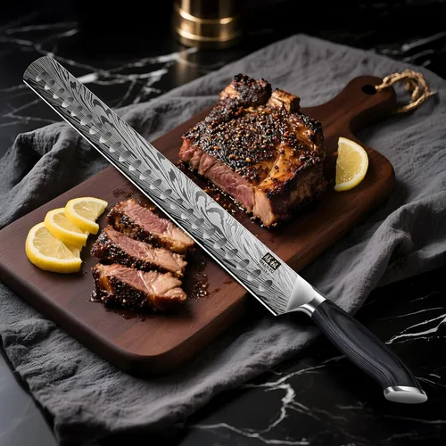 Miniatura 7 de SHAN ZU - Cuchillo para carne de 12 pulgadas en acero en polvo, cuchillo de trinchar para cortar carne, pavo y barbacoa, cuchillos de rebanar