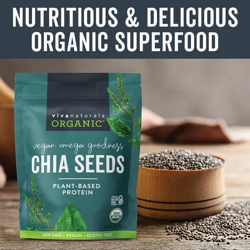 Miniatura 3 de Viva Naturals Semillas orgánicas de chia, 1 lb (454 g) – Omega-3 de origen vegetal y proteína vegana, sin gluten y sin OGM, perfectas para batidos
