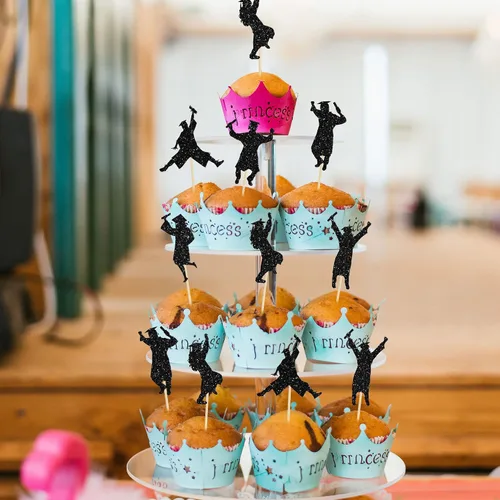 Miniatura 7 de Gyufise 24 piezas Adornos para pastel de graduación 2026 con purpurina negra, clase de 2026, adornos para magdalenas con gorra de graduación