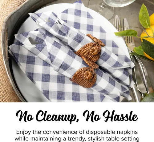 Miniatura 6 de SimuLinen Servilletas de papel desechables a cuadros azules y blancos, biodegradables para fiestas, pícnics, barbacoas, almuerzos, portón trasero