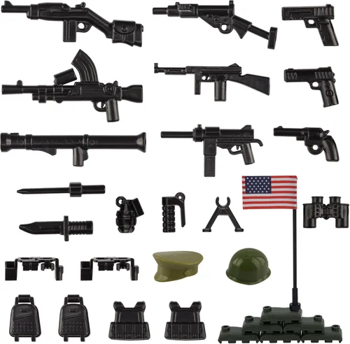 Miniatura 11 de Paquete de armas militares, 24 piezas de accesorios del Reino Unido, kits de juguetes, equipo del ejército, armas de la Segunda Guerra Mundial