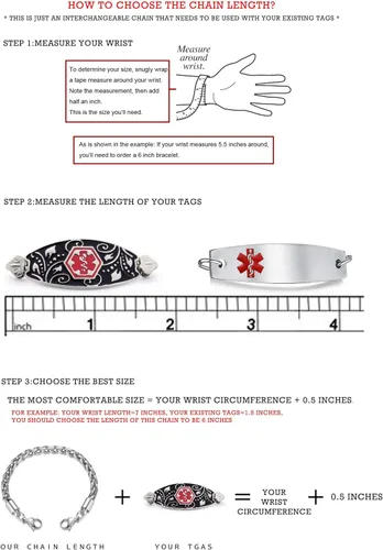 Miniatura 2 de LinnaLove Pulsera de alerta médica intercambiable de acero inoxidable con eslabones de corazón