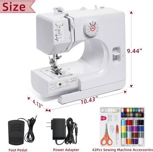 Miniatura 2 de Mini máquina de coser eléctrica para principiantes, máquina de coser portátil para niños y adultos, luces integradas, 12 puntadas y costura inversa