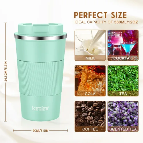 Miniatura 6 de KETIEE Taza de café de 12 oz: Taza de café con aislamiento al vacío y tapa a prueba de fugas, taza de viaje de acero inoxidable con doble pared