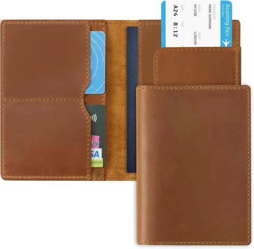 Miniatura 2 de Jack&Chris Funda de cuero para pasaporte, funda de viaje para hombres y mujeres, Marrón