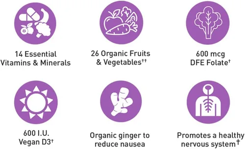Miniatura 3 de Realfood Organics Prenatal Multi - Antes, durante y después del embarazo - Folato, D3 y hierro para apoyar el crecimiento y desarrollo fetal