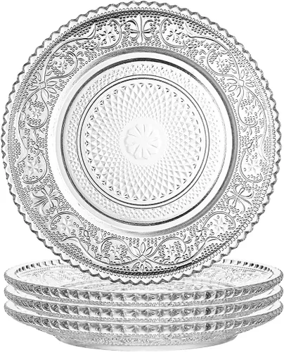 Miniatura 10 de Sizikato 4 piezas de plato de vidrio con rayas de diamante, plato de postre de 5.7 pulgadas para fruta seca para el hogar y KTV
