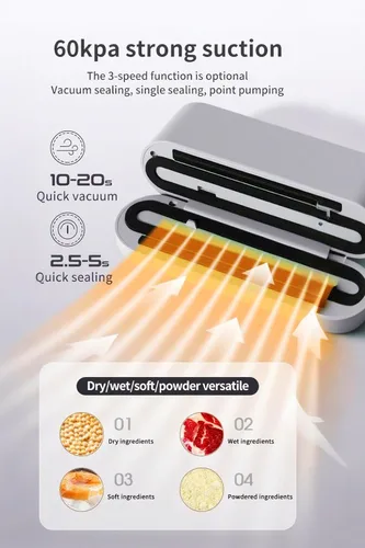 Miniatura 3 de Mini sellador al vacío, 3 en 1, sellador al vacío de mano inalámbrico para almacenamiento de alimentos secos/húmedos con 4 bolsas de aperitivos, Gris