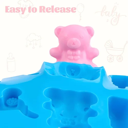 Miniatura 3 de JOERSH Paquete de 4 moldes de chocolate con temática de baby shower, moldes para chupete de botella de pies de bebé, moldes de caramelo