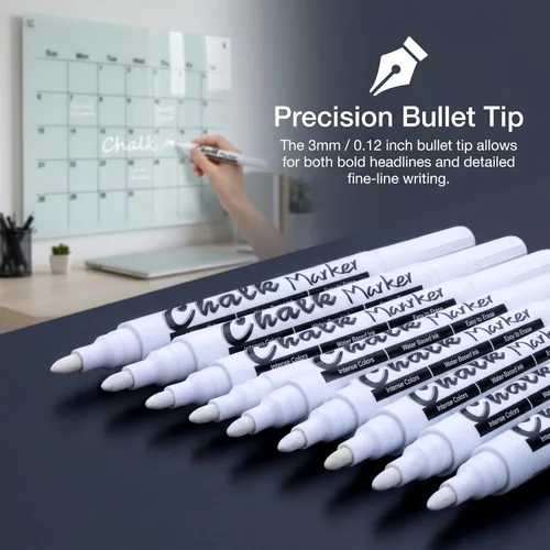 Miniatura 3 de Volcanics Marcadores de tiza líquida blanca para pizarra, marcadores de ventana para vidrio, crayones lavables para ventanas, bolígrafos de pintura