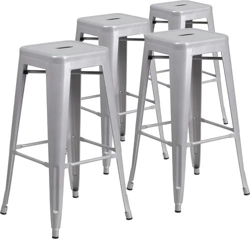 Miniatura 42 de Flash Furniture Lily - Juego de 4 taburetes de bar de metal rojo sin respaldo de 30 pulgadas de alto grado comercial para interiores y exteriores