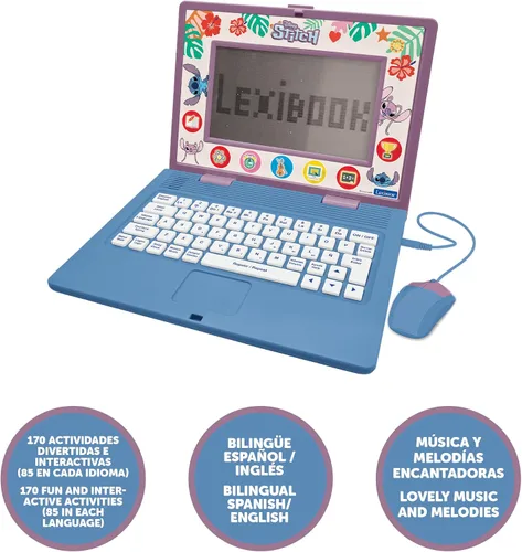 Miniatura 2 de Lexibook, Disney Stitch, portátil bilingüe y educativo español/inglés, juguete para niños, 170 actividades para aprender, jugar juegos y música