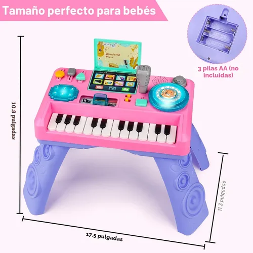 Miniatura 2 de Mesa de DJ para bebés de 1 a 3 años con música y luz, juguetes musicales de piano para bebés de 6 a 9 a 12 a 18 meses, mesa de actividades