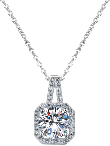 Timeless Whispers Collares con colgante de moissanita de plata 925 con cadena, collar redondo de plata 100% hipoalergénico sin plomo ni níquel,
