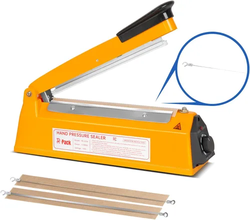 Sellador térmico por impulso con cortador, máquina de sellado y corte de bolsas de alta resistencia, 2 reemplazos adicionales (naranja, 8 pulgadas)