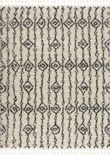 Miniatura 12 de Hauteloom, Duncans - Alfombra de estilo granja de pelo mullido para sala y dormitorio, con borlas - Beige, carbón, gris - 2 pies 7 pulgadas x 7 pies