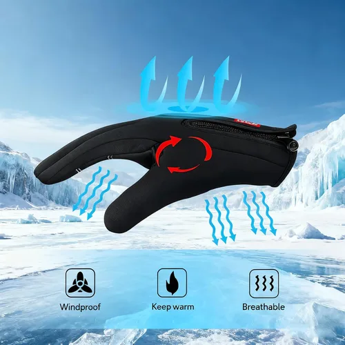 Miniatura 6 de Guantes impermeables de invierno unisex con capacidad de pantalla táctil, muñeca elástica resistente al viento y palma antideslizante para correr