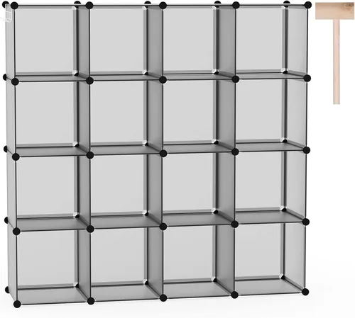 C&AHOME Organizador de almacenamiento de 16 cubos, unidades de estantes de plástico, organizador de armario de bricolaje, estantes modulares ideales