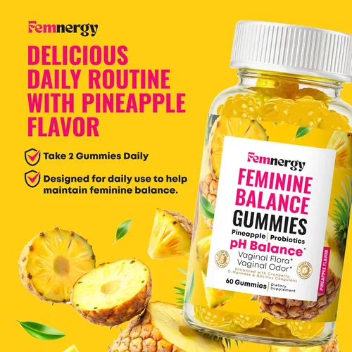 Miniatura 6 de Feminine Balance - Gomitas probióticas para mujer, salud vaginal y equilibrio del pH, suplemento natural de gomitas con probióticos, piña