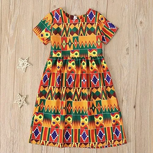 Miniatura 4 de Ropa de vestir de princesa de manga corta con estampado africano Dashiki para niñas pequeñas (multicolor, 2-3 años)